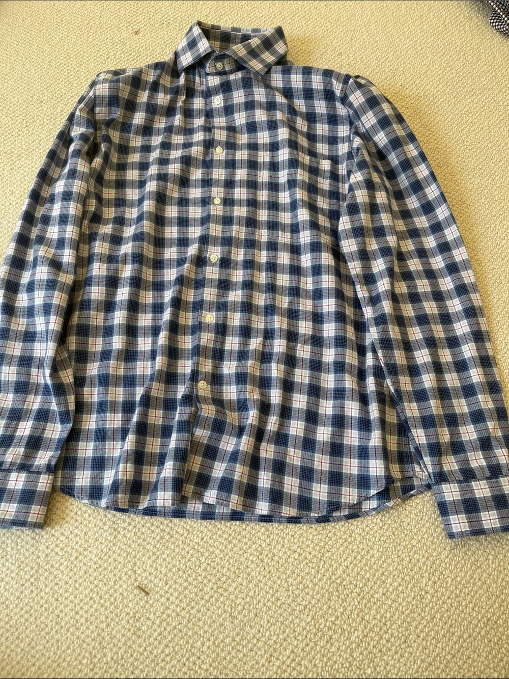 Reiss Men's Navy and White Plaid Button-Down Shirt